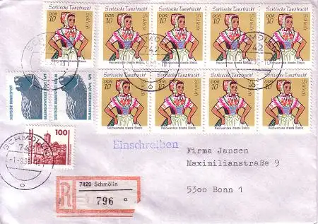 Deutsche Einheit Ebf. Mischfr.mit DDR 1723 (9x),DDR-DP 3350,Bund 1448,Berlin 863