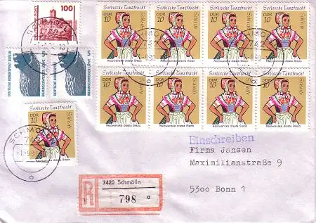 Deutsche Einheit Ebf. Mischfr.mit DDR 1723 (9x),DDR-DP 3350,Bund 1448,Berlin 863