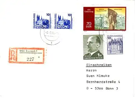 Deutsche Einheit Ebf. Mischfrankatur mit DDR 968, 1561, DDR-DP 2x3344, Bund 913C