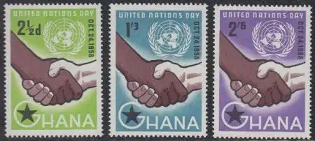 Ghana Mi.Nr. 36-38 Tag der UNO, Händedruck, UNO-Emblem (3 Werte)