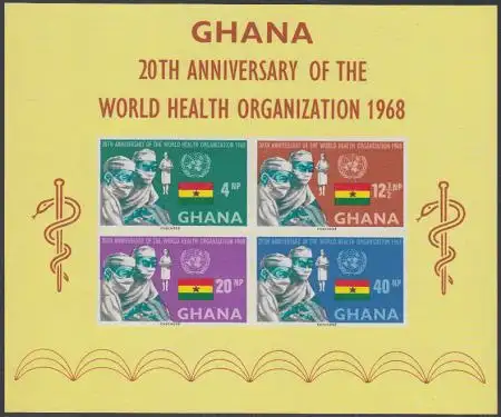 Ghana Mi.Nr. Block 32 20J. WHO, Operationsteam, Emblem, Nationalflagge 