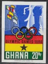 Ghana Mi.Nr. 353B Olympia 1968 Mexiko, Flaggen, Fackel, olymp. Ringe (20)