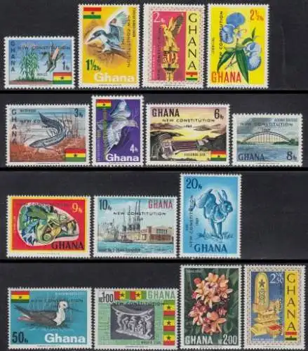 Ghana Mi.Nr. 367-81 Neue Verfassung, MiNr. 297-305,313-18 m.Aufdruck (15 Werte)