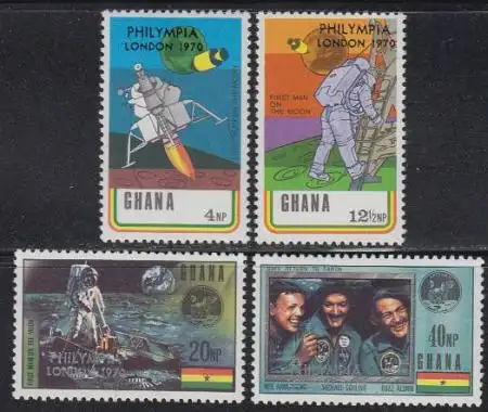 Ghana Mi.Nr. 405-08A J.tag 1. bemannte Mondlandung, Aufdr. PHILYMPIA ’70 (4 W.)