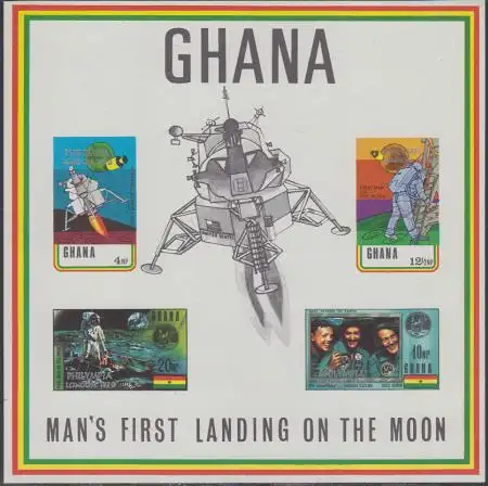 Ghana Mi.Nr. Block 40 Jahrestag 1. bemannte Mondlandung, Aufdr. PHILYMPIA ’70 