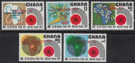 Ghana Mi.Nr. 463-67A Gesamtafrik. Messe Nairobi, Aufdr. "BELGICA 72" (5 Werte)