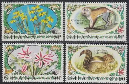 Ghana Mi.Nr. 468-71A Einheimische Pflanzen und Tiere (4 Werte)