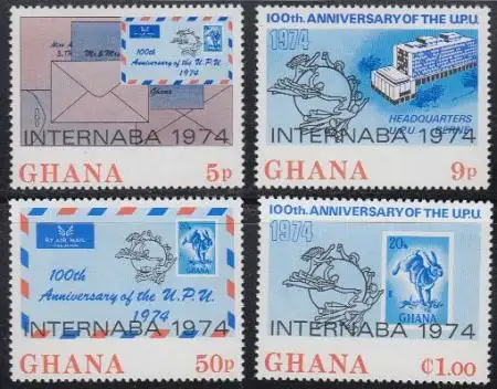 Ghana Mi.Nr. 556-59A 100Jahre UPU, Aufdr. INTERNABA 1974 (4 Werte)