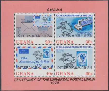 Ghana Mi.Nr. Block 56A 100Jahre UPU, Aufdr. INTERNABA 1974 