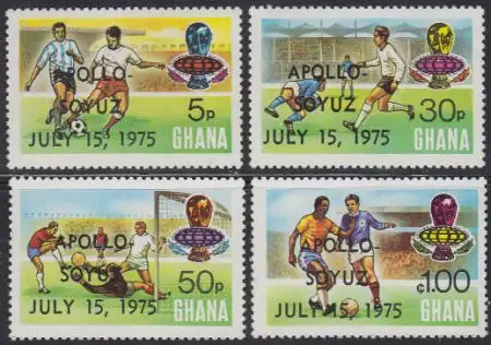 Ghana Mi.Nr. 597-600C Fußball WM 1974, Aufdr. APOLLO-SOYUZ JULY 15, 1975 (4 W.)