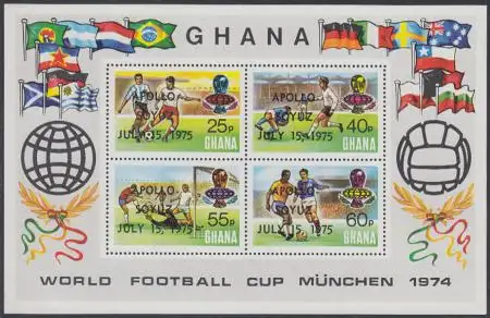 Ghana Mi.Nr. Block 60A Fußball WM 1974, Aufdr. APOLLO-SOYUZ JULY 15, 1975 