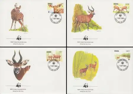 Ghana Mi.Nr. 1060-63 Weltweiter Naturschutz, Bongo (Antilope) (4 Briefe)