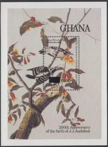 Ghana Mi.Nr. Block 152 200.Geb. J.J. Audubon, Dunenspecht, mit Aufdr. 500 a.110 