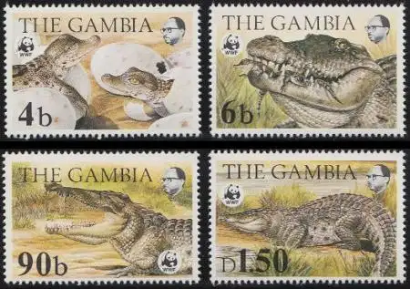 Gambia Mi.Nr. 517-20 Weltweiter Naturschutz, Krokodil (4 Werte)