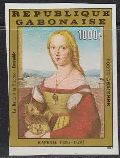 Gabun Mi.Nr. 870U 200.Geb. Raffael, Gemälde Die Frau mit dem Einhorn (1000)