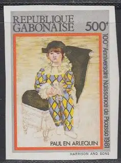 Gabun Mi.Nr. 804U 100.Geb. Pablo Picasso, Paul als Harlekin (500)