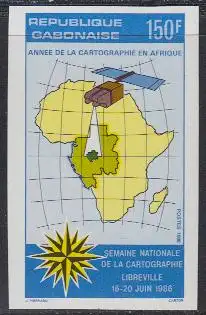 Gabun Mi.Nr. 959U Jahr d. Kartographierung Afrikas, Karte Afrika, Satellit (150)