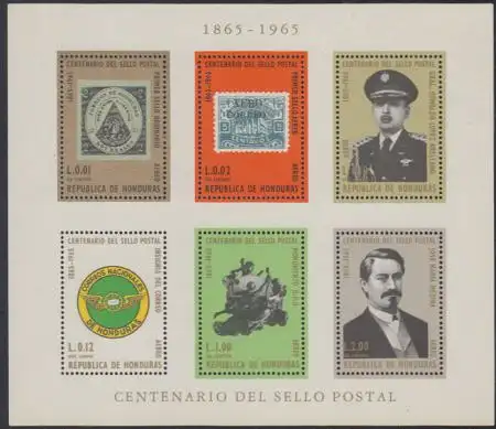 Honduras Mi.Nr. Block 8A 100Jahre Briefmarken in Honduras