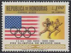 Honduras Mi.Nr. 701 Olympia 1968 Mexiko, USA-Flagge, Sprint (1,00)