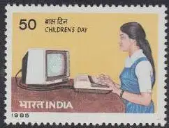 Indien Mi.Nr. 1033 Tag des Kindes, Mädchen vor Computer (50)