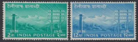 Indien Mi.Nr. 230-31 100Jahre ind.Telegraphie, Telegrafenleitungen (2 Werte)