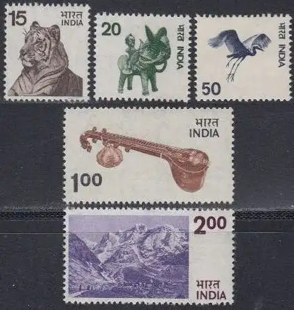 Indien Mi.Nr. 635-39 Freim. U.a. Tiger, Reiher, Himalaya (5 Werte)