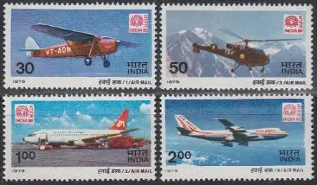 Indien Mi.Nr. 796-99 Int.Briefmarkenausstellung INDIA '80, Flugzeuge (4 Werte)