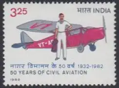 Indien Mi.Nr. 919 50Jahre zivile Luftfahrt, Flugzeug Puss Moth (3,25)