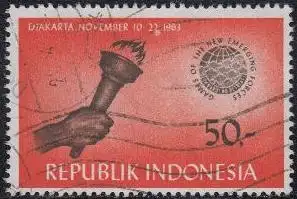 Indonesien Mi.Nr. 420 GANEFO-Sportspiele, Hand mit Fackel (50)