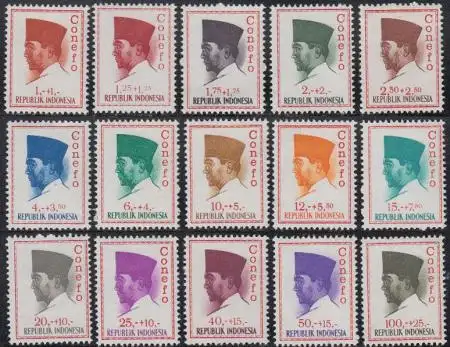 Indonesien Mi.Nr. 473-87 Präsident Sukarno, mit Inschrift Conefo (15 Werte)