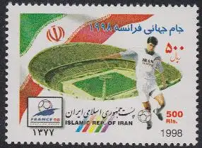 Iran Mi.Nr. 2771 Fußball-WM 1998, Spieler, Stadion, Flagge (500)