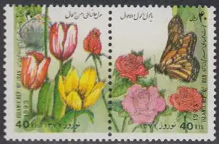 Iran Mi.Nr. Zdr.2569-70 Neujahr und Frühlingsanfang, Schmetterlinge Tulpen Rosen