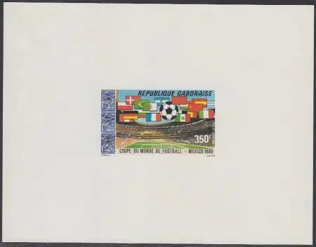 Gabun Mi.Nr. 958V Fußball-WM 1986 Mexiko, Stadion und Flaggen (350)