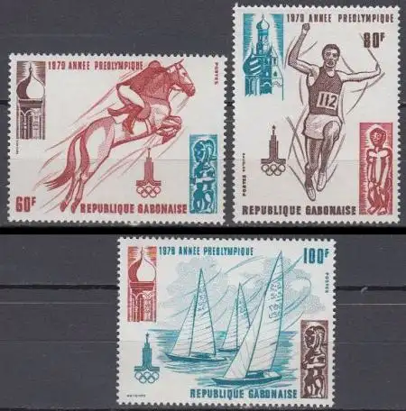 Gabun Mi.Nr. 696-98 Vorolympisches Jahr Sommerspiele Moskau (3 Werte)