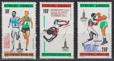 Gabun Mi.Nr. 746-48 Olympische Sommerspiele Moskau (mit Aufdruck) (3 Werte)