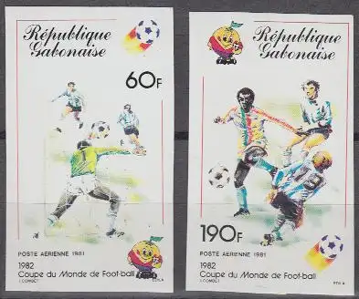 Gabun Mi.Nr. 761-62U Fußball-WM 1982 Spanien, Spielszenen (2 Werte)