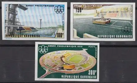 Gabun Mi.Nr. 569-71U Vorolympisches Jahr 1975, Stadien (3 Werte)