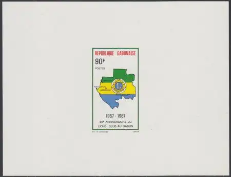 Gabun Mi.Nr. 990V 30J. Lions-Club Gabun, Karte Gabuns, Emblem (90)