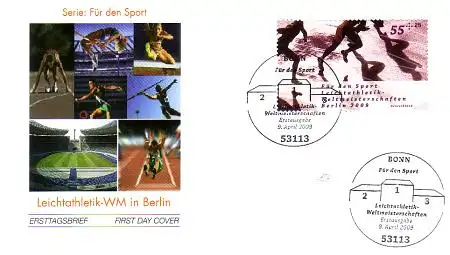 D,Bund Mi.Nr. 2728 Sporthilfe, Leichtathletik-WM, Kurzstreckenlauf (55+25)