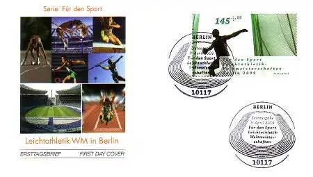 D,Bund Mi.Nr. 2730 Sporthilfe, Leichtathletik-WM, Diskuswerfen (145+55)