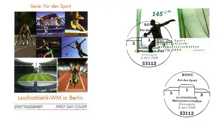 D,Bund Mi.Nr. 2730 Sporthilfe, Leichtathletik-WM, Diskuswerfen (145+55)