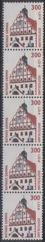 D,Bund Mi.Nr. 2141 SWK Rathaus Grimma (300Pf/1,53€), Fünferstreifen