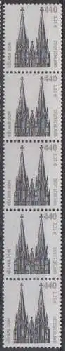 D,Bund Mi.Nr. 2206 SWK Kölner Dom (440Pf/2,25€), Fünferstreifen