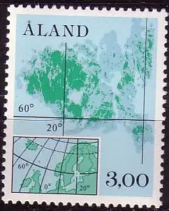 Aland Mi.Nr. 5 Freimarke, Landkarte d. Aland-Inseln (3.00M)