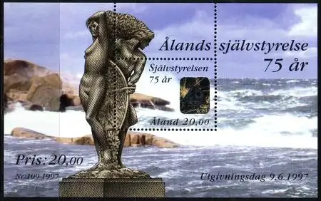 Aland Mi.Nr. Block 3, 75 J. Selbstverwaltung, Denkmal Volk d.Meeres, Hologramm