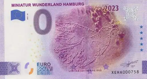 0 - Euro - Souvenir-"Banknote" Miniatur Wunderland Hamburg, Friedenstaube