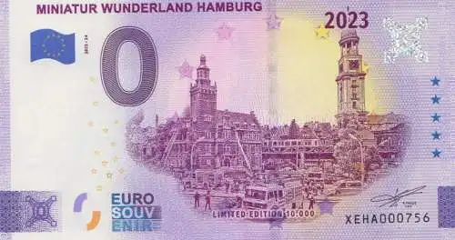 0 - Euro - Souvenir-"Banknote" Miniatur Wunderland Hamburg, Feuerwehreinsatz