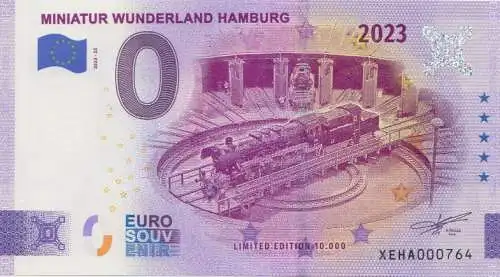 0 - Euro - Souvenir-"Banknote" Miniatur Wunderland Hamburg, Drehscheibe