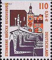 D,Bund Mi.Nr. 2140C Sehensw., Brücke Regensburg, oben geschn. (110Pf/0,56€)