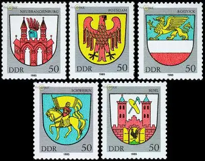 D,DDR Mi.Nr. 2934-38 Stadtwappen (III) (5 Werte)